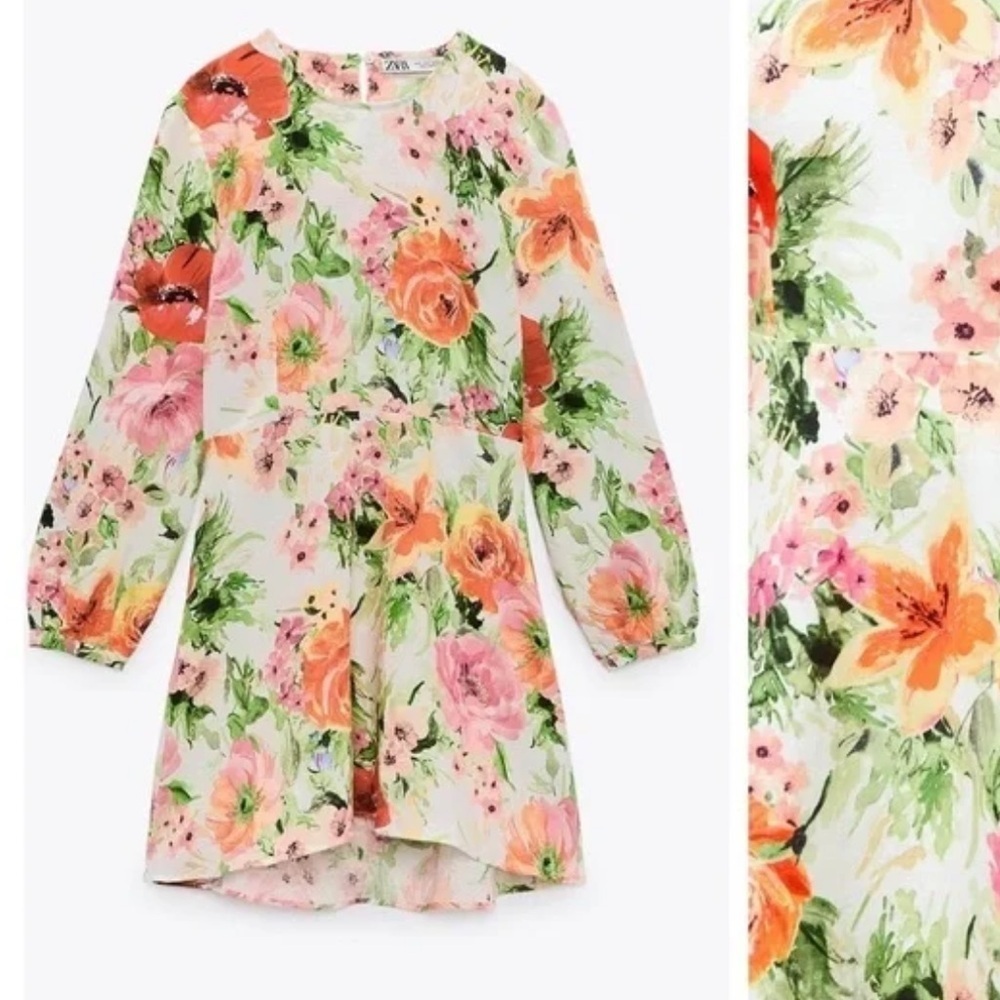 ZARA Floral Print Linen Mini Naya Dress 
 XS Garden Party Spring Easter Vacation